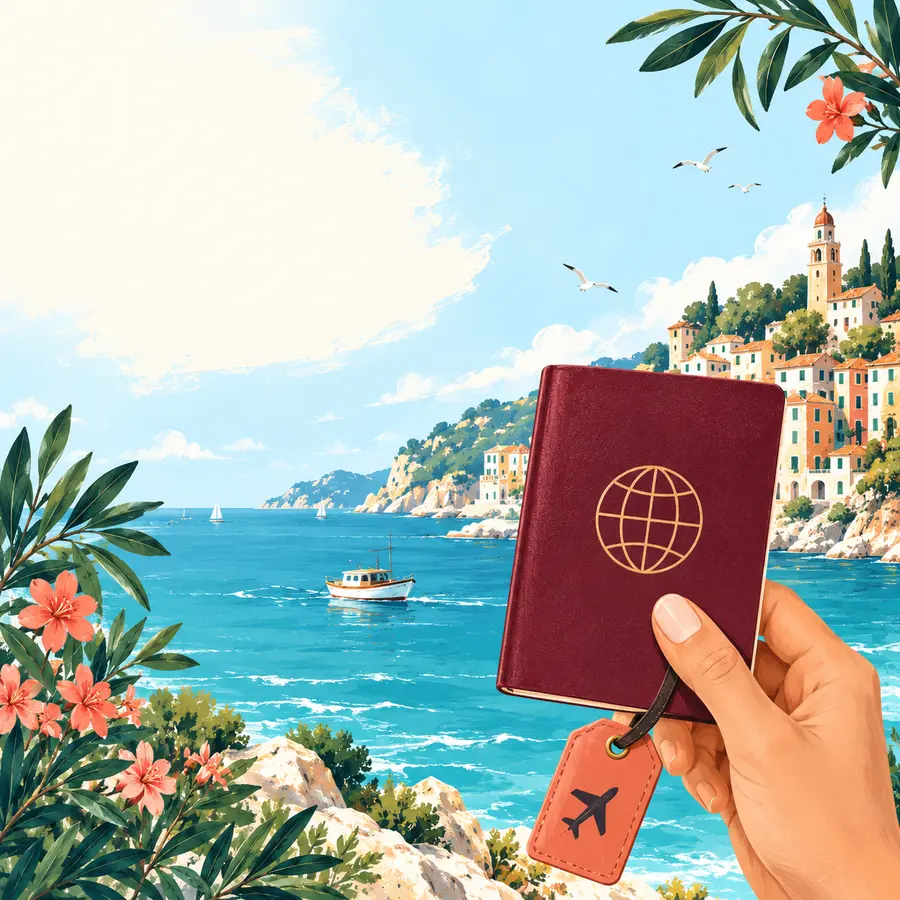Passeport devant un littoral méditerranéen