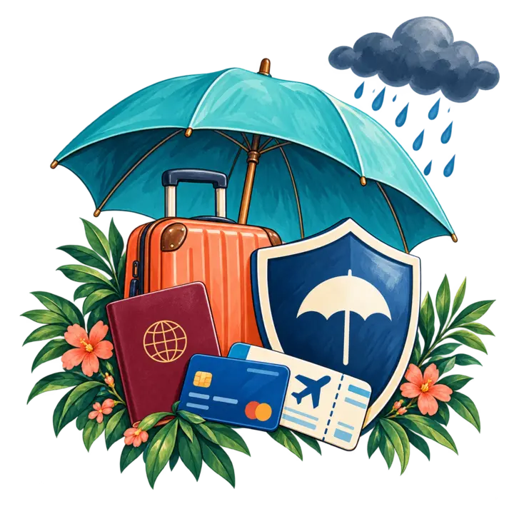 Parapluie et bouclier protégeant les documents du voyage