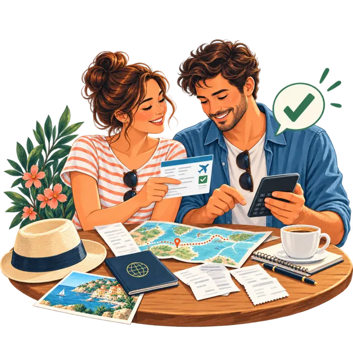 Voyageurs comparant leurs documents dans un cas pratique