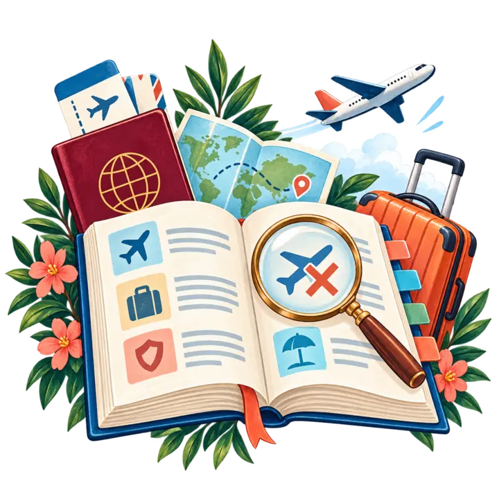 Livre ouvert et loupe pour comprendre les termes du voyage