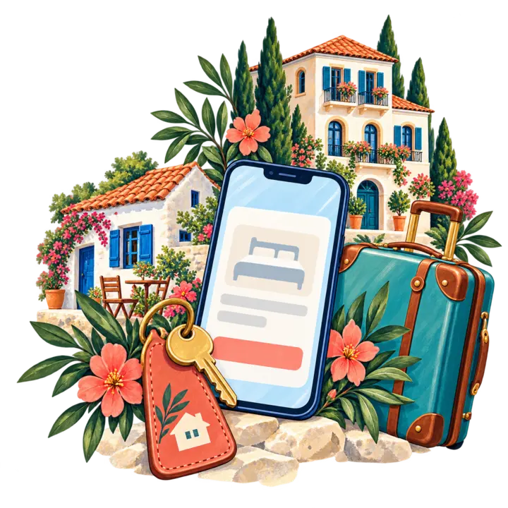 Hôtel, maison de vacances, clé et réservation sur téléphone